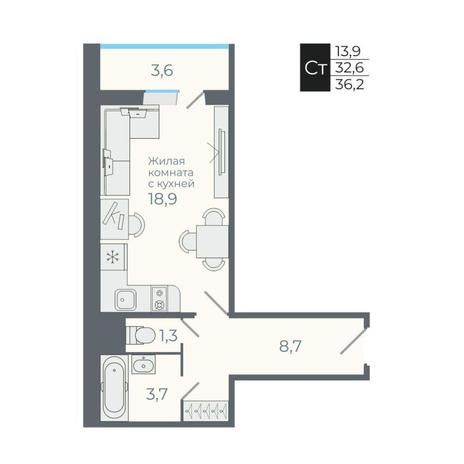 Вариант №12660, 1-комнатная квартира в жилом комплексе 