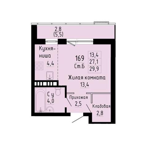 Вариант №13266, 1-комнатная квартира в жилом комплексе Квартал на Игарской