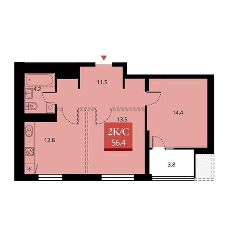Вариант №11000, 2-комнатная квартира в жилом комплексе Марсель-2