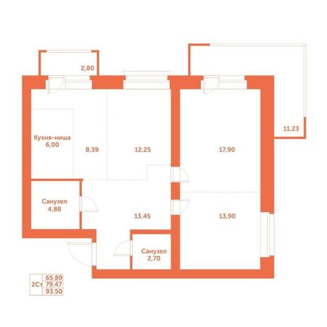 Вариант №15265, 3-комнатная квартира в жилом комплексе 