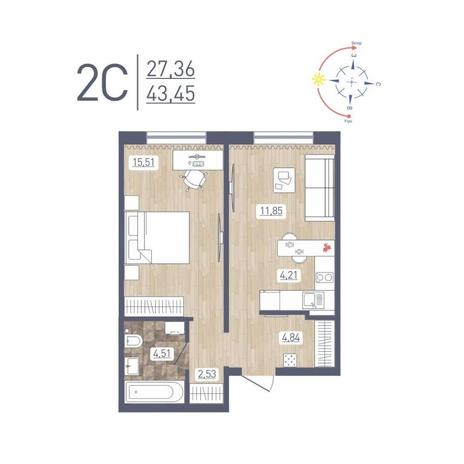 Вариант №12209, 2-комнатная квартира в жилом комплексе 