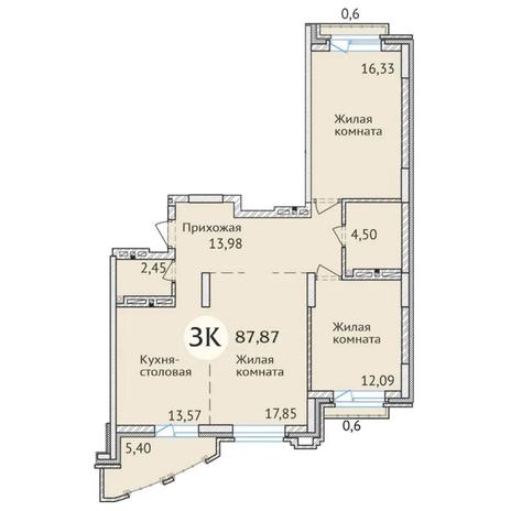 Вариант №6408, 3-комнатная квартира в жилом комплексе 