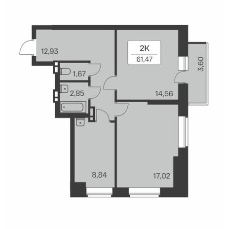 Вариант №8474, 2-комнатная квартира в жилом комплексе 