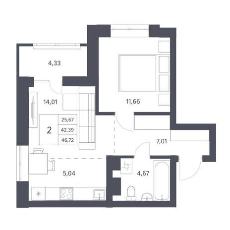 Вариант №11526, 2-комнатная квартира в жилом комплексе Галактика