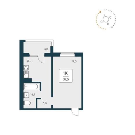 Вариант №12473, 1-комнатная квартира в жилом комплексе 
