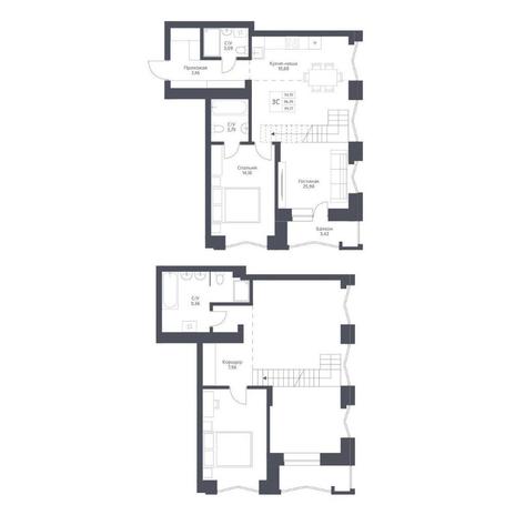 Вариант №17000, 3-комнатная квартира в жилом комплексе Беринг
