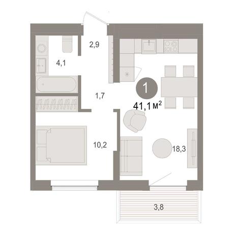 Вариант №16538, 1-комнатная квартира в жилом комплексе Urban Peaks