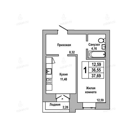 Вариант №1025, 1-комнатная квартира в жилом комплексе ГринАрт
