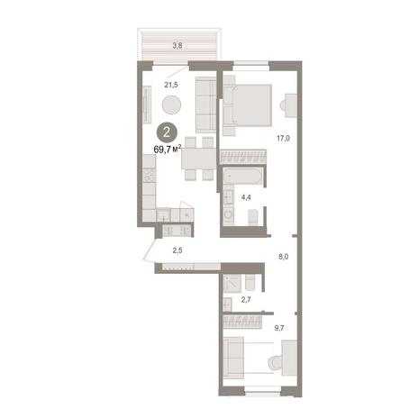 Вариант №14951, 2-комнатная квартира в жилом комплексе Рубин