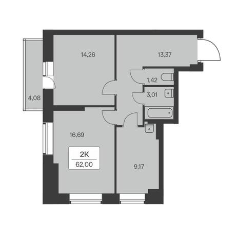 Вариант №8550, 2-комнатная квартира в жилом комплексе 
