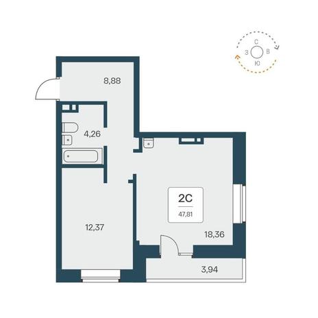 Вариант №14527, 2-комнатная квартира в жилом комплексе 