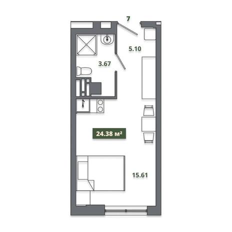 Вариант №12509, 1-комнатная квартира в жилом комплексе 