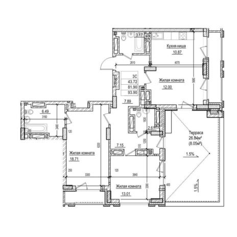Вариант №14603, 3-комнатная квартира в жилом комплексе Авиатор