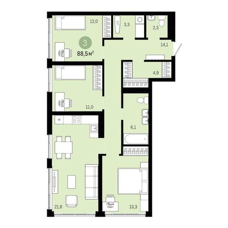 Вариант №6844, 4-комнатная квартира в жилом комплексе Топаз