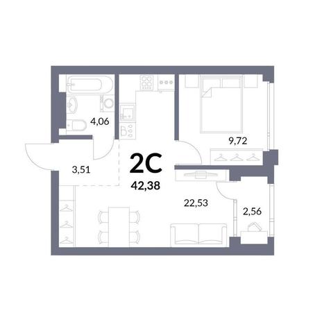 Вариант №13949, 2-комнатная квартира в жилом комплексе 