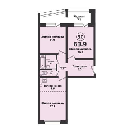 Вариант №4954, 3-комнатная квартира в жилом комплексе 