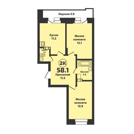 Вариант №7882, 2-комнатная квартира в жилом комплексе 
