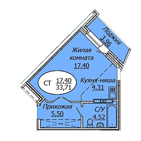 Вариант №17174, 1-комнатная квартира в жилом комплексе Комета-Октябрьский