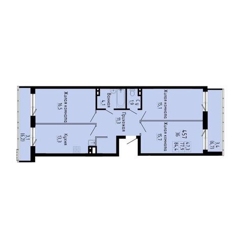 Вариант №13284, 3-комнатная квартира в жилом комплексе Авиатор