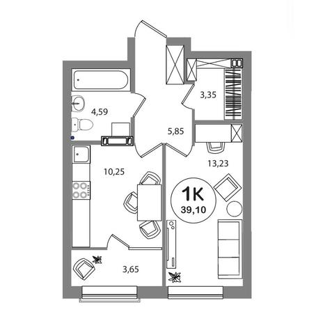 Вариант №6982, 1-комнатная квартира в жилом комплексе 