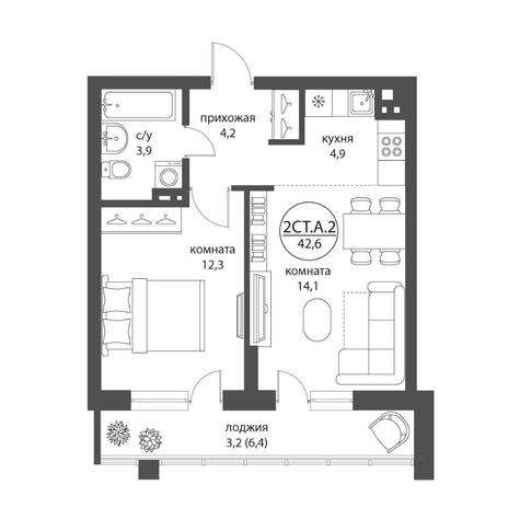 Вариант №11719, 2-комнатная квартира в жилом комплексе 