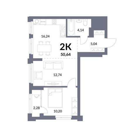 Вариант №12587, 2-комнатная квартира в жилом комплексе 
