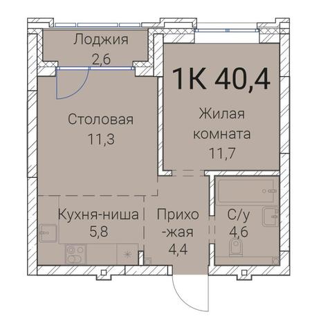 Вариант №9971, 1-комнатная квартира в жилом комплексе Приозерный