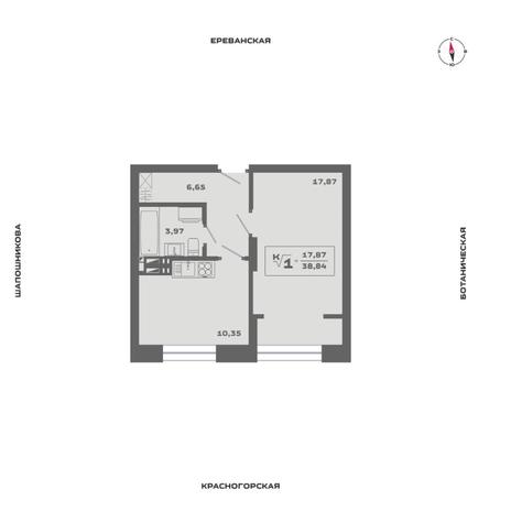 Вариант №15585, 1-комнатная квартира в жилом комплексе Династия