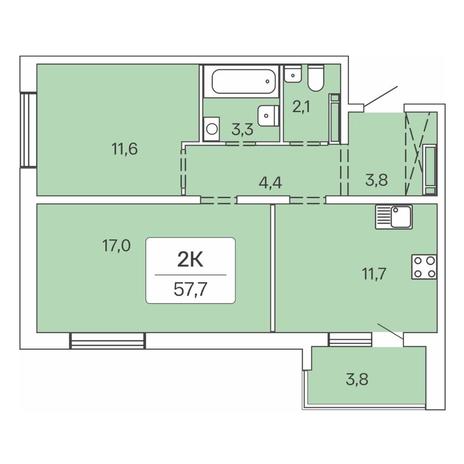 Вариант №7721, 2-комнатная квартира в жилом комплексе Расцветай на Авиастроителей