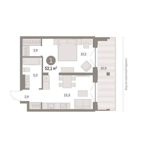 Вариант №11339, 1-комнатная квартира в жилом комплексе Галактика