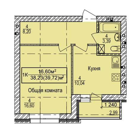 Вариант №7877, 1-комнатная квартира в жилом комплексе Дивногорский