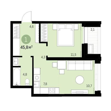 Вариант №9317, 1-комнатная квартира в жилом комплексе Нобель