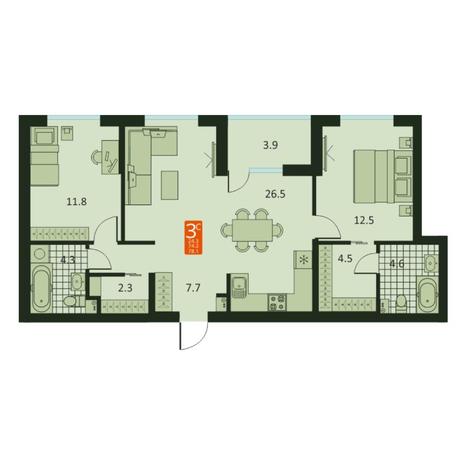 Вариант №7473, 3-комнатная квартира в жилом комплексе Приозерный