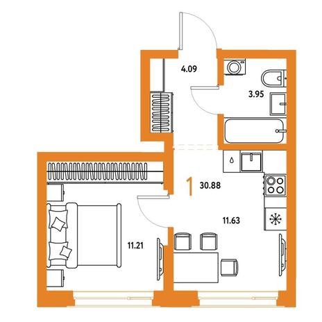 Вариант №15796, 1-комнатная квартира в жилом комплексе Сподвижники