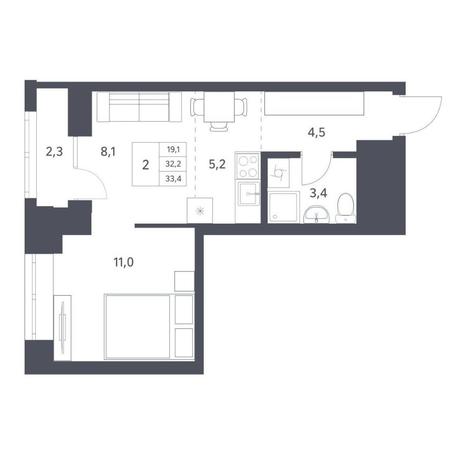 Вариант №11257, 2-комнатная квартира в жилом комплексе Беринг