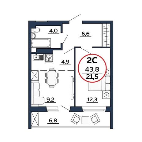 Вариант №8652, 2-комнатная квартира в жилом комплексе Новый парк