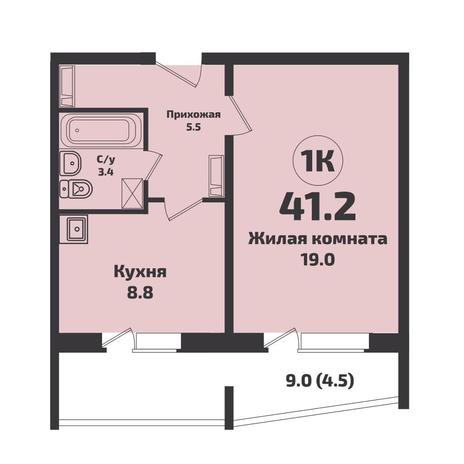 Вариант №8804, 1-комнатная квартира в жилом комплексе Приозерный