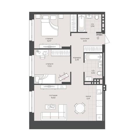 Вариант №15326, 2-комнатная квартира в жилом комплексе Новый Кедровый