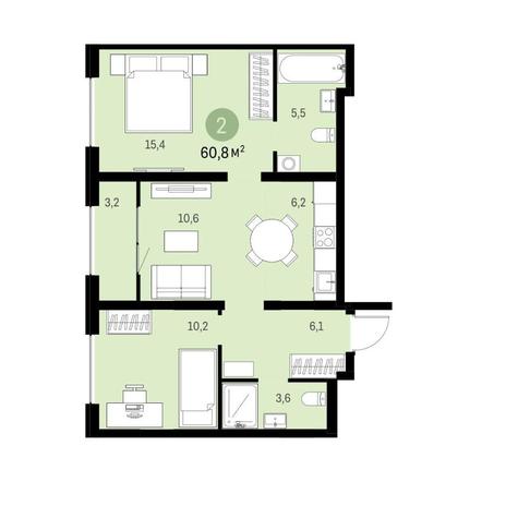 Вариант №9215, 2-комнатная квартира в жилом комплексе Авиатор