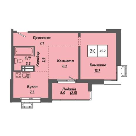 Вариант №7921, 2-комнатная квартира в жилом комплексе 