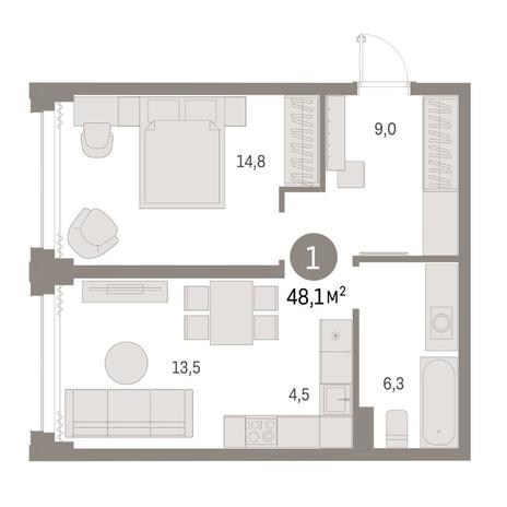 Вариант №14817, 1-комнатная квартира в жилом комплексе Облака