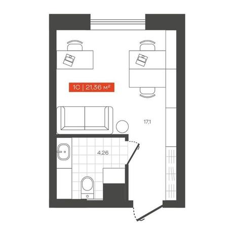 Вариант №13637, 1-комнатная квартира в жилом комплексе РэдФокс