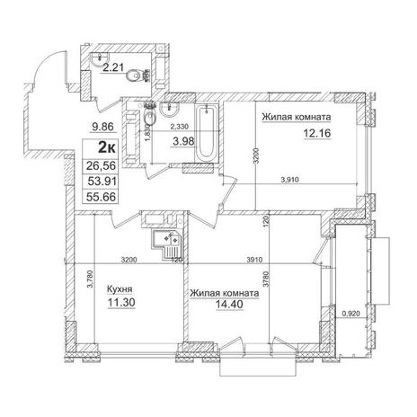 Вариант №14586, 2-комнатная квартира в жилом комплексе Расцветай на Авиастроителей