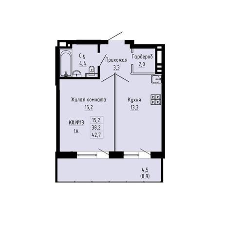 Вариант №13217, 1-комнатная квартира в жилом комплексе 