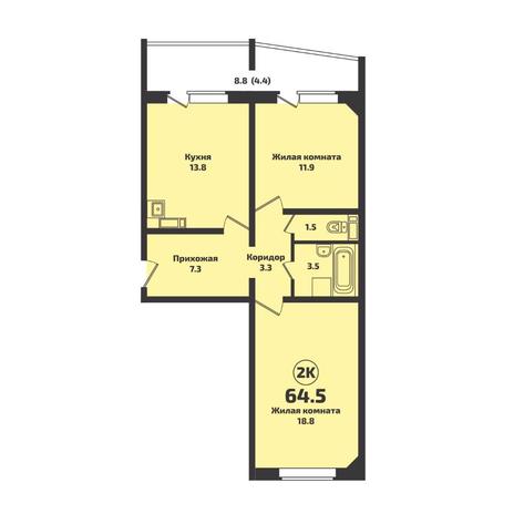 Вариант №7168, 2-комнатная квартира в жилом комплексе Приозерный
