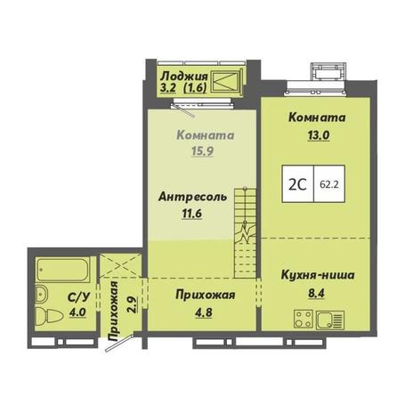 Вариант №9510, 2-комнатная квартира в жилом комплексе Ежевика