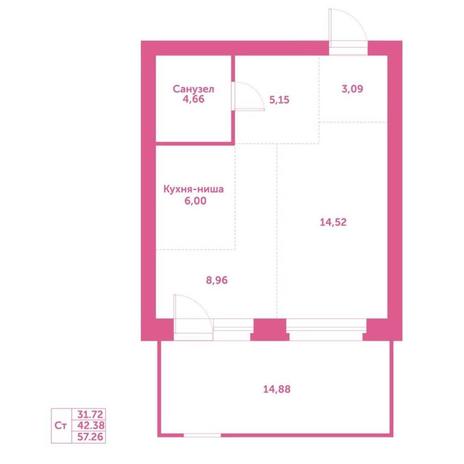 Вариант №15208, 1-комнатная квартира в жилом комплексе Спектр