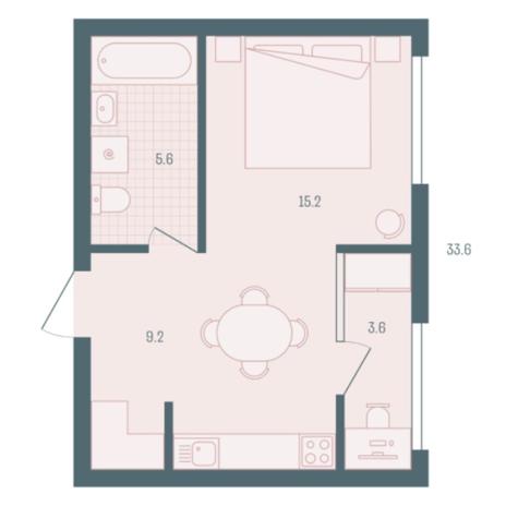 Вариант №5924, 1-комнатная квартира в жилом комплексе 