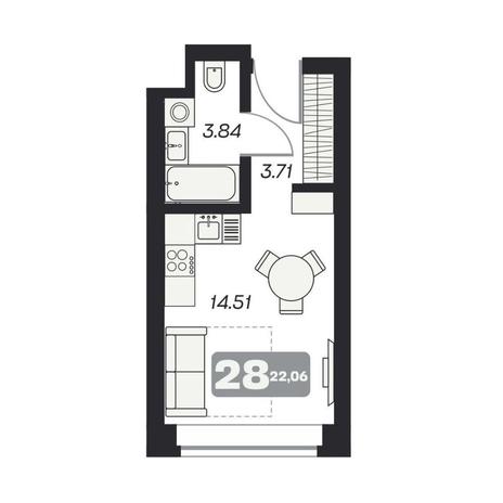 Вариант №11629, 1-комнатная квартира в жилом комплексе 