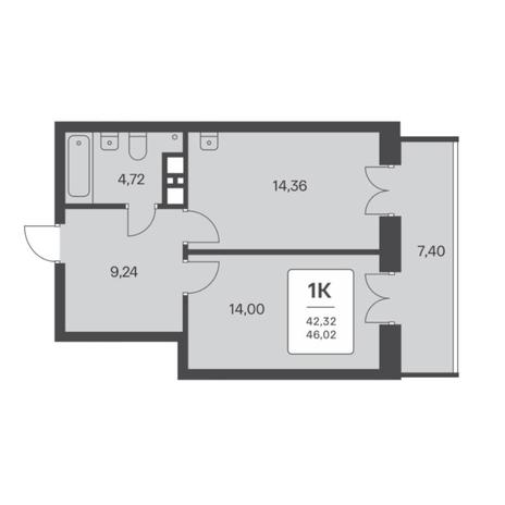 Вариант №6735, 1-комнатная квартира в жилом комплексе Сакура парк